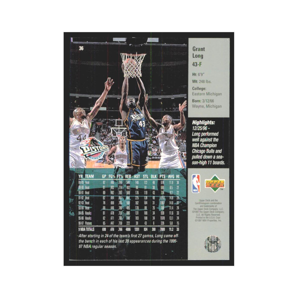 Grant Long 1997 Upper Deck #36 Detroit Pistons Basketball Card NM
