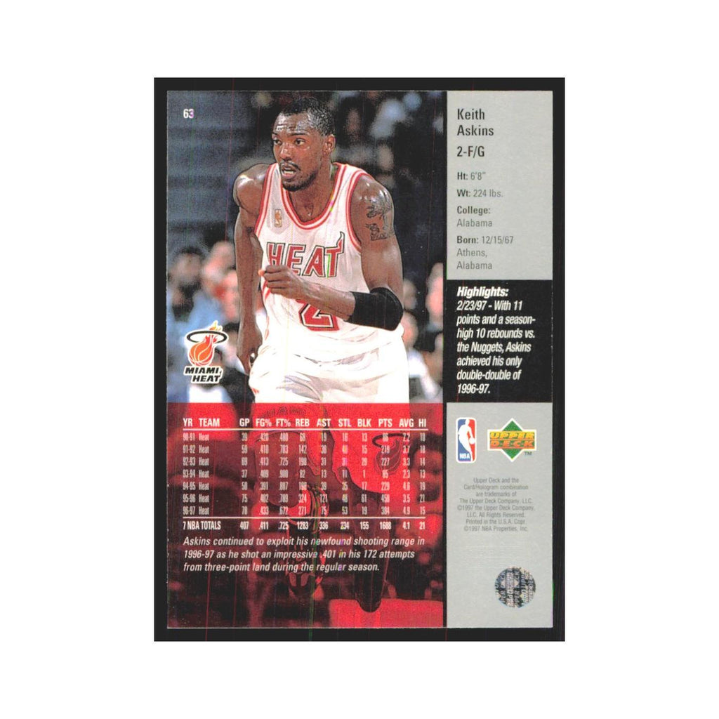 Keith Askins 1997 Upper Deck #63 Miami Heat Basketball Card NM