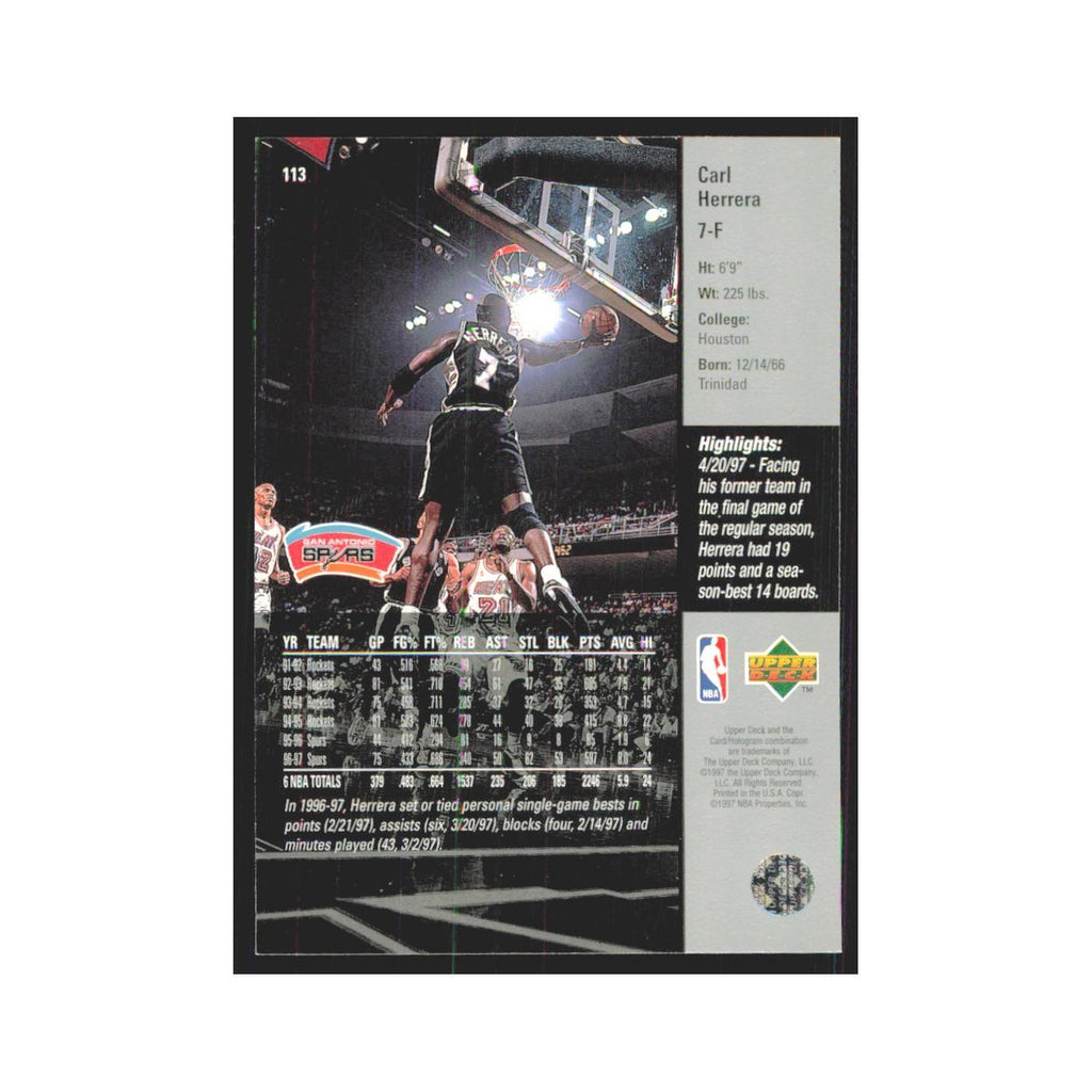 Carl Herrera 1997 Upper Deck #113 San Antonio Spurs Basketball Card NM