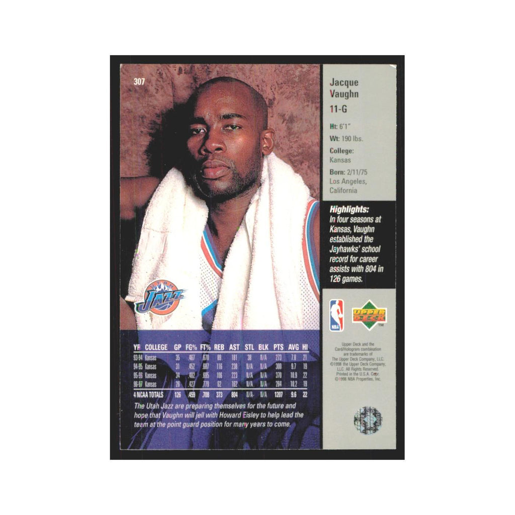 Jacque Vaughn 1997 Upper Deck #307 Utah Jazz Basketball Card NM