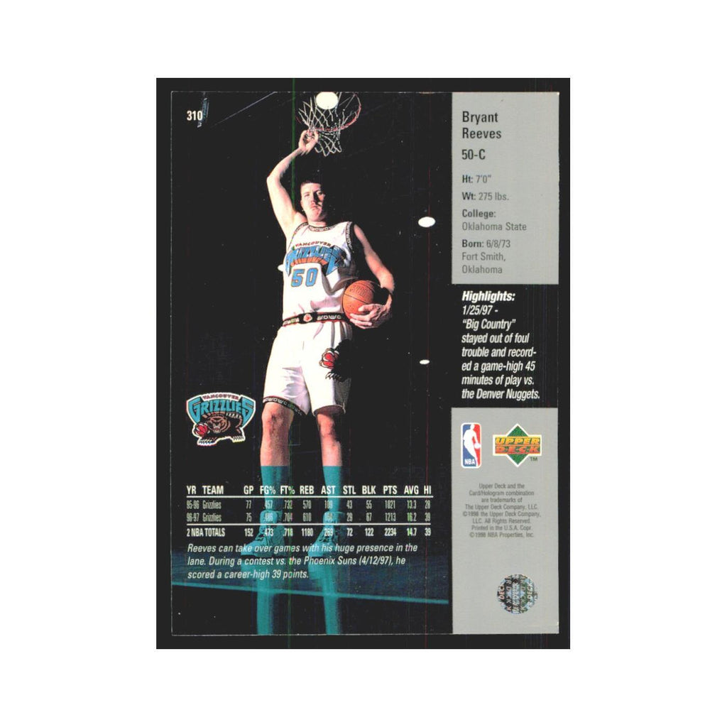 Bryant Reeves 1997 Upper Deck #310 Vancouver Grizzlies Basketball Card NM