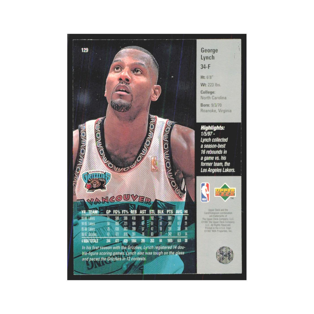 George Lynch 1997 Upper Deck #129 Vancouver Grizzlies Basketball Card NM