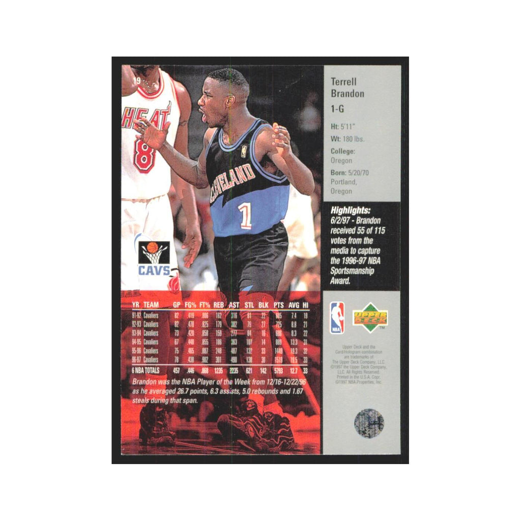 Terrell Brandon 1997 Upper Deck #19 Cleveland Cavaliers Basketball Card NM