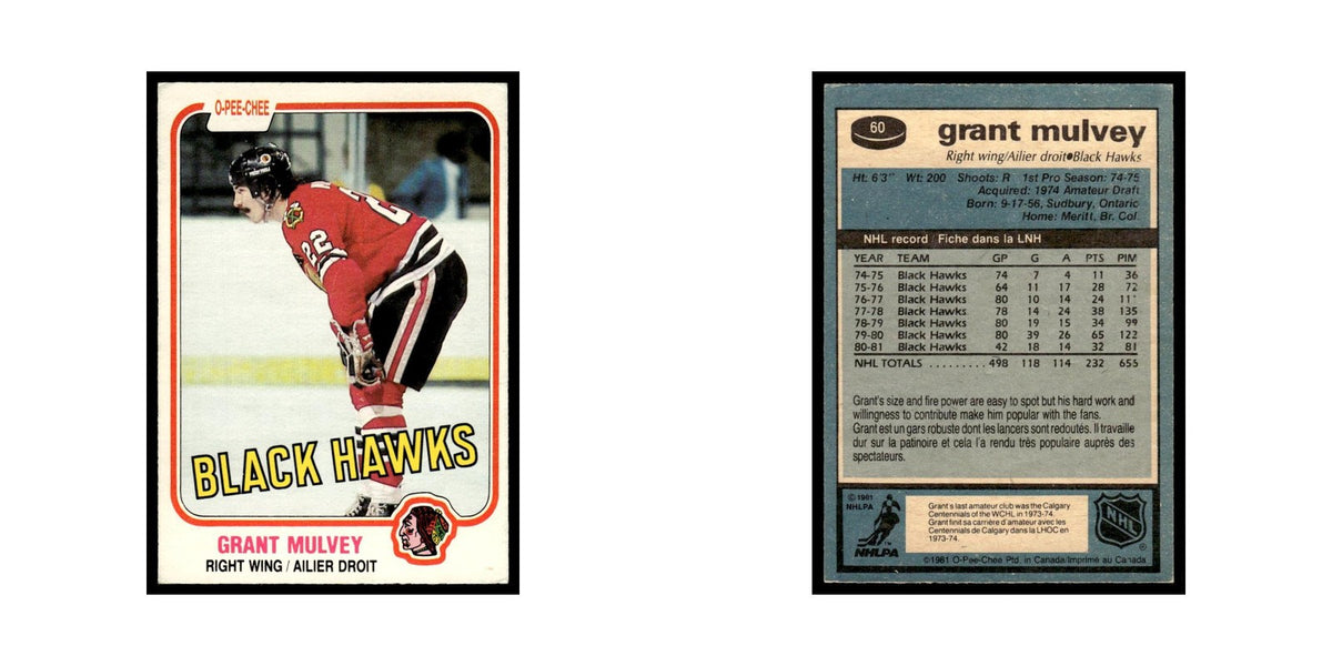 Grant Mulvey 1981 O-Pee-Chee #60 Chicago Blackhawks Hockey Card EX