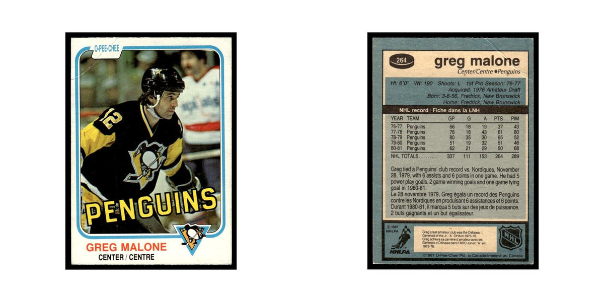 Greg Malone 1981 O-Pee-Chee (Damaged) #264 Pittsburgh Penguins Hockey Card Poor