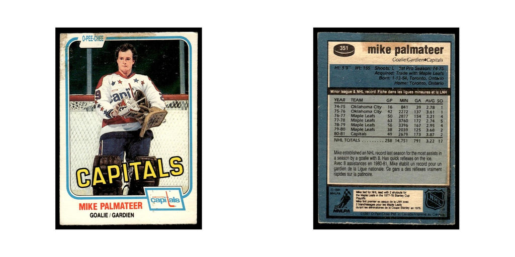 Mike Palmateer 1981 O-Pee-Chee (Damaged) #351 Washington Capitals Hockey Card VG