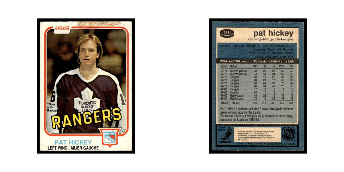 Pat Hickey 1981 O-Pee-Chee (Damaged) #318 New York Rangers Hockey Card Poor