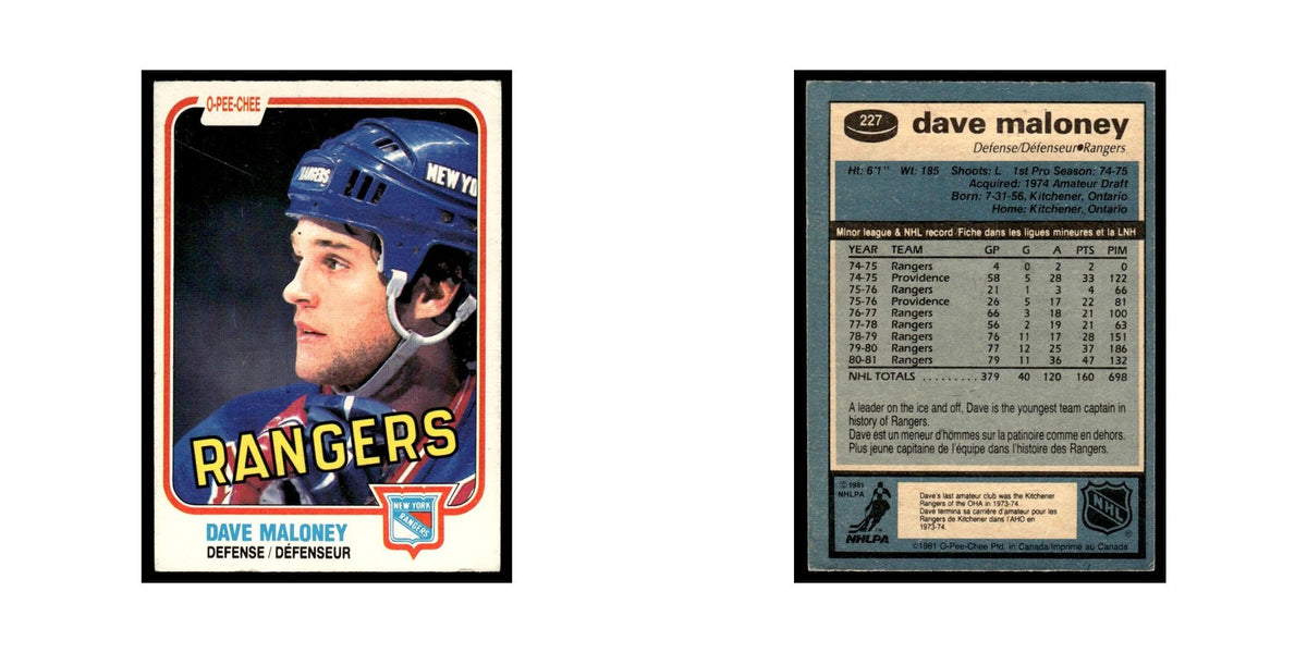 Dave Maloney 1981 O-Pee-Chee #227 New York Rangers Hockey Card EX