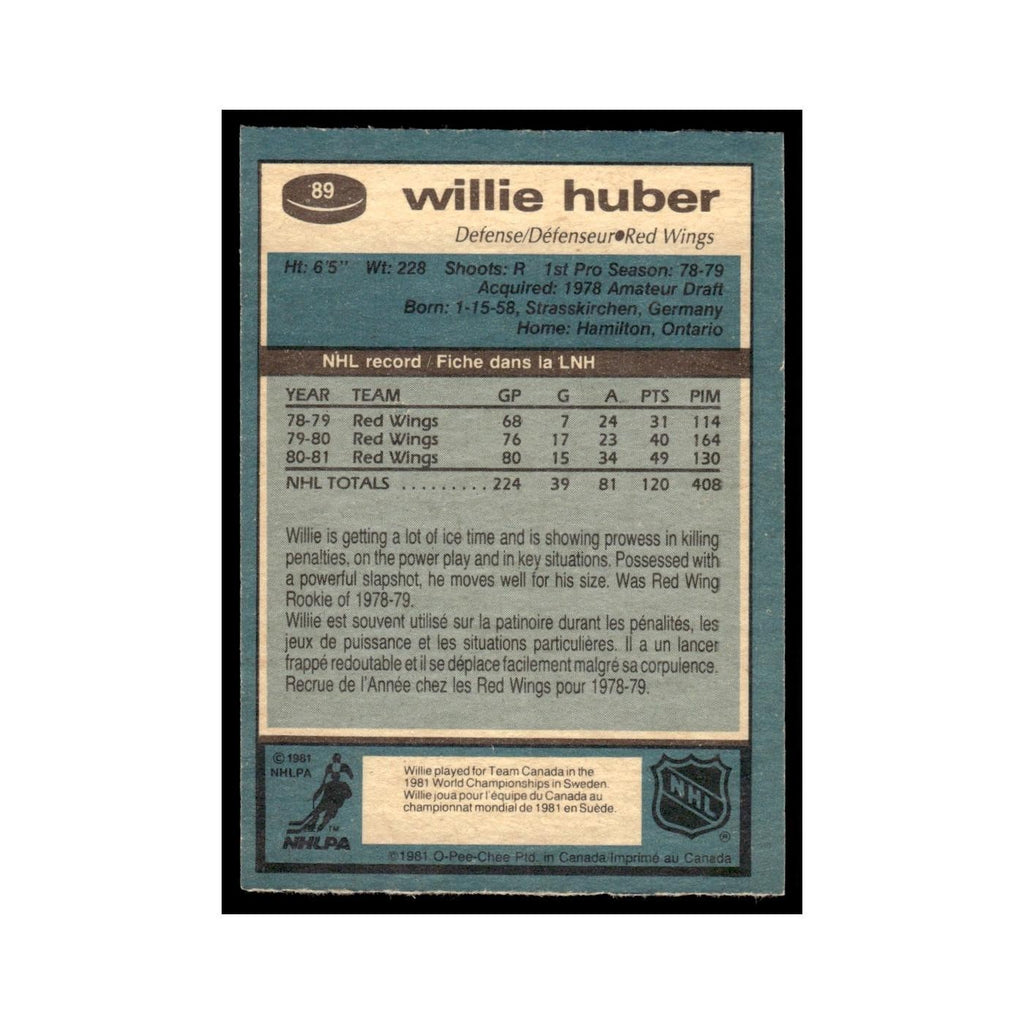 Willie Huber 1981 O-Pee-Chee #89 Detroit Red Wings Hockey Card EX