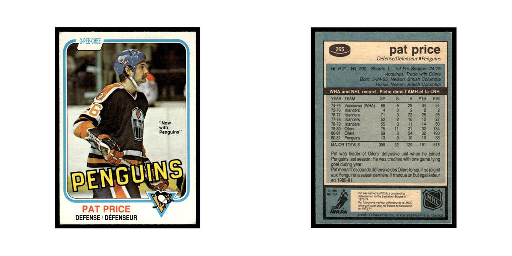 Pat Price 1981 O-Pee-Chee #265 Pittsburgh Penguins Hockey Card EX