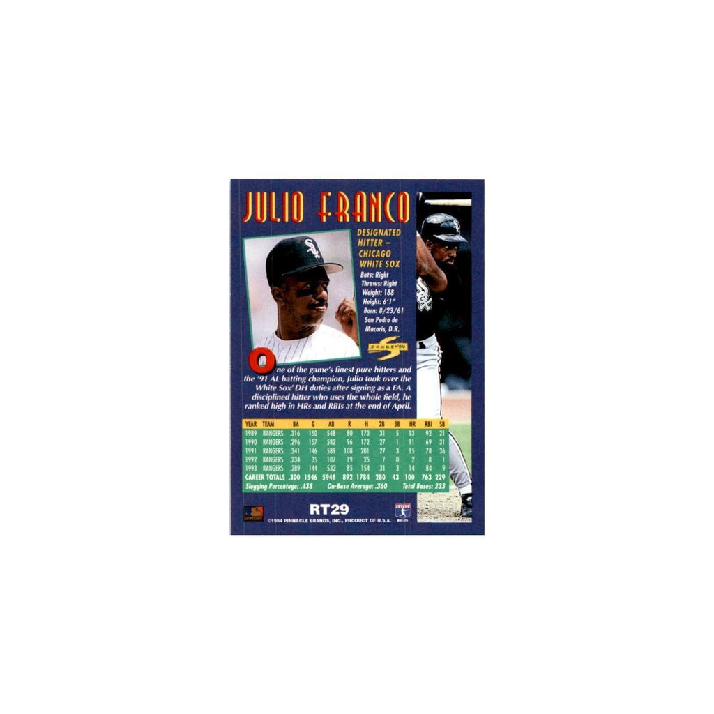 Julio Franco 1994 Score Rookie & Traded #RT29 Chicago White Sox Baseball Card NM