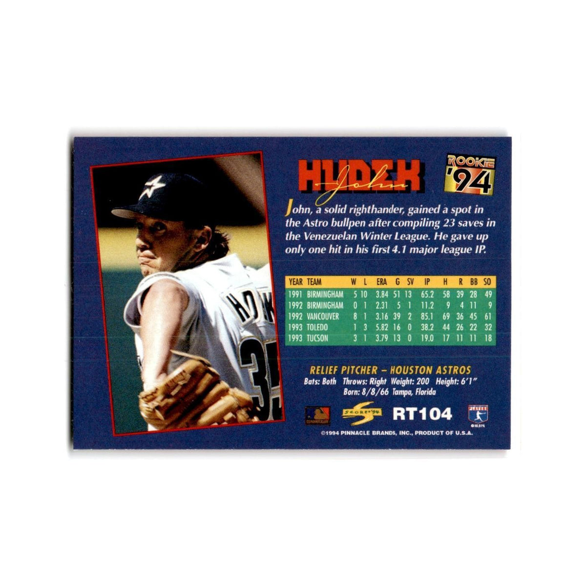 John Hudek Rookie 1994 Score Rookie & Traded #RT104 Houston Astros NM