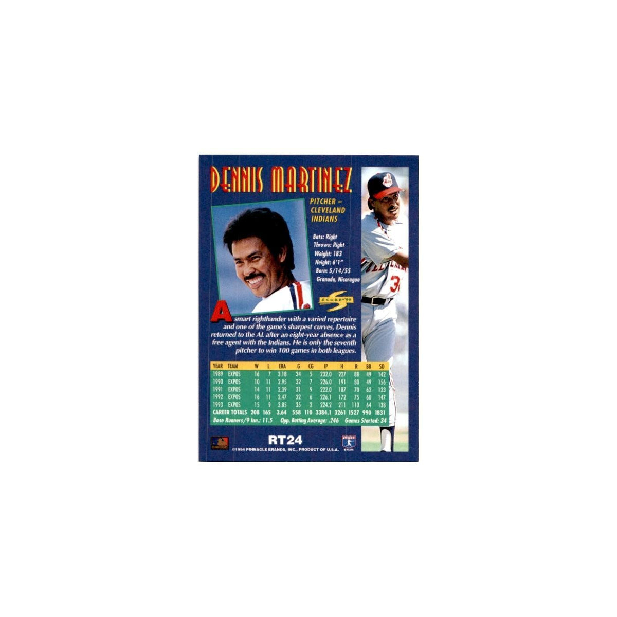 Dennis Martinez 1994 Score Rookie & Traded #RT24 Cleveland Indians NM