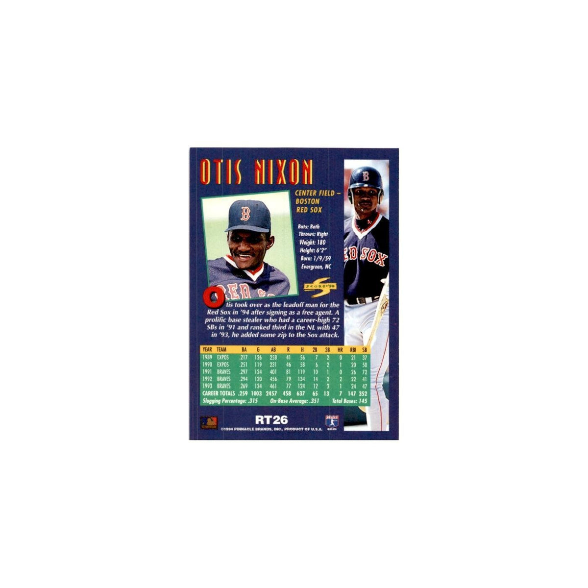Otis Nixon 1994 Score Rookie & Traded #RT26 Boston Red Sox Baseball Card NM
