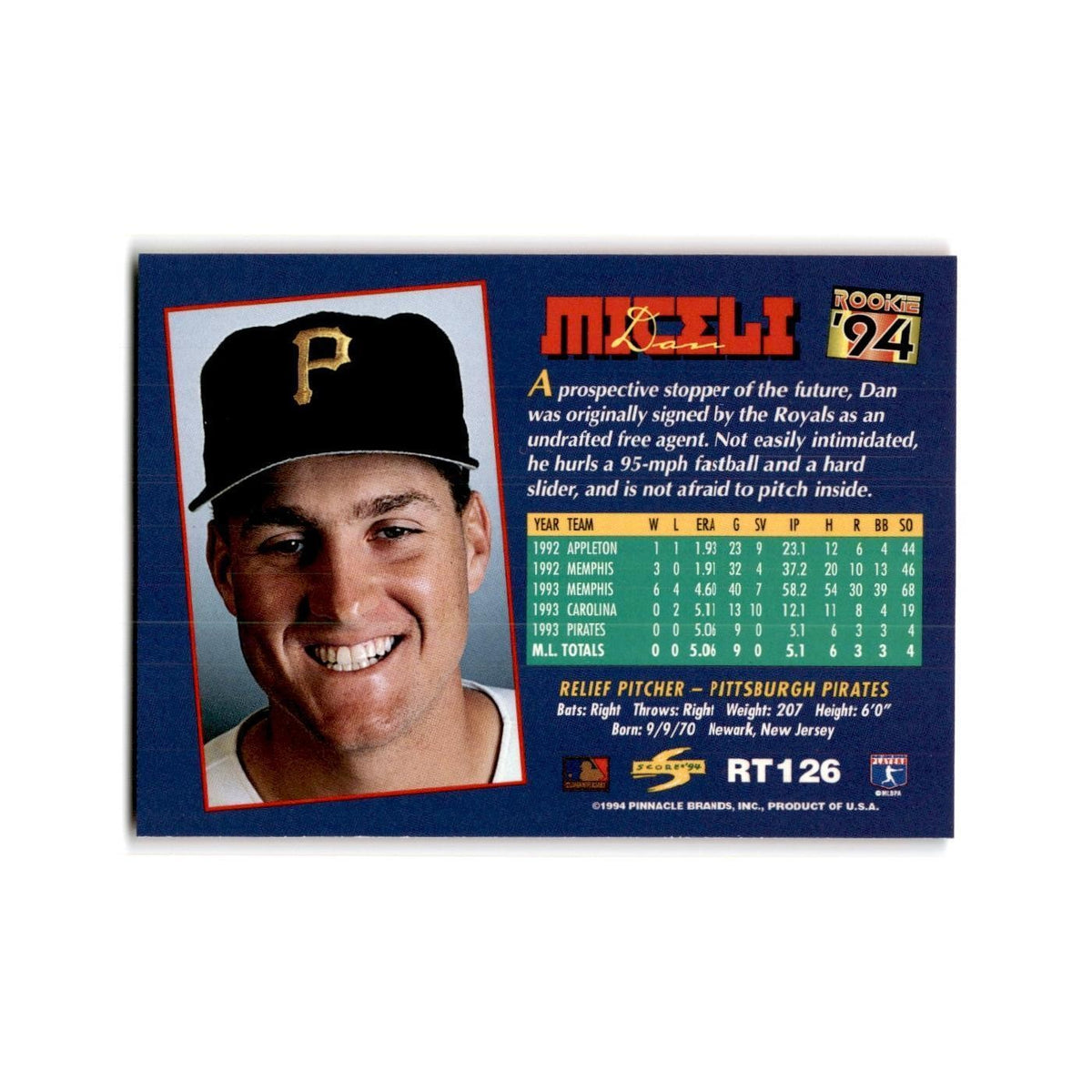 Dan Miceli Rookie 1994 Score Rookie & Traded #RT126 Pittsburgh Pirates NM