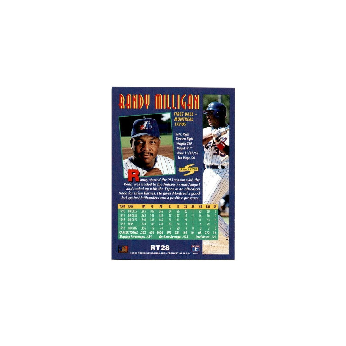 Randy Milligan 1994 Score Rookie & Traded #RT28 Montreal Expos Baseball Card NM