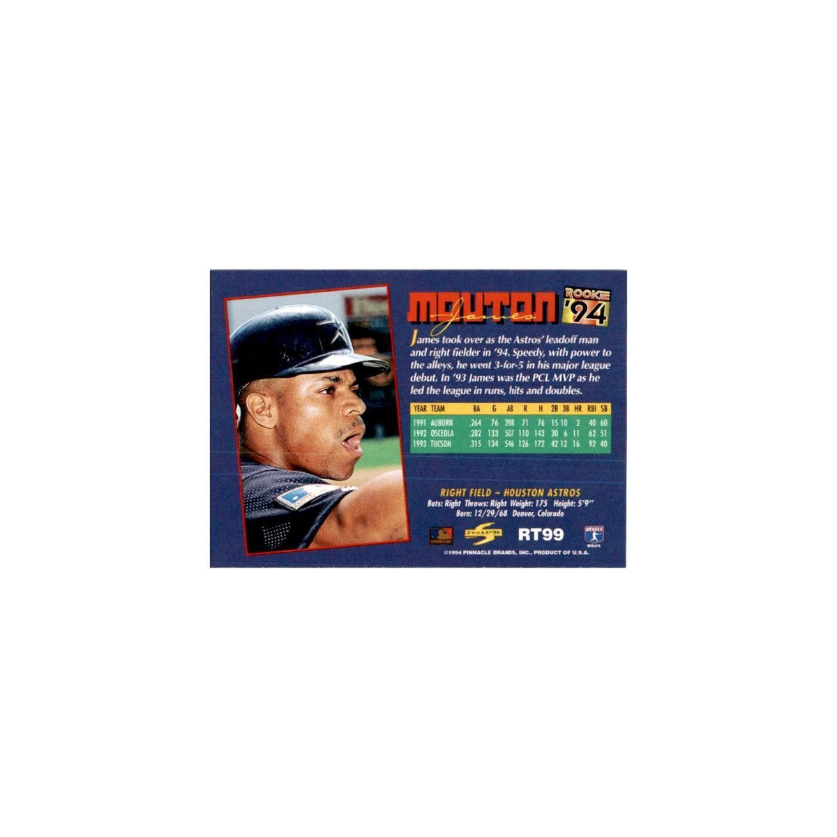 James Mouton Rookie 1994 Score Rookie & Traded #RT99 Houston Astros NM