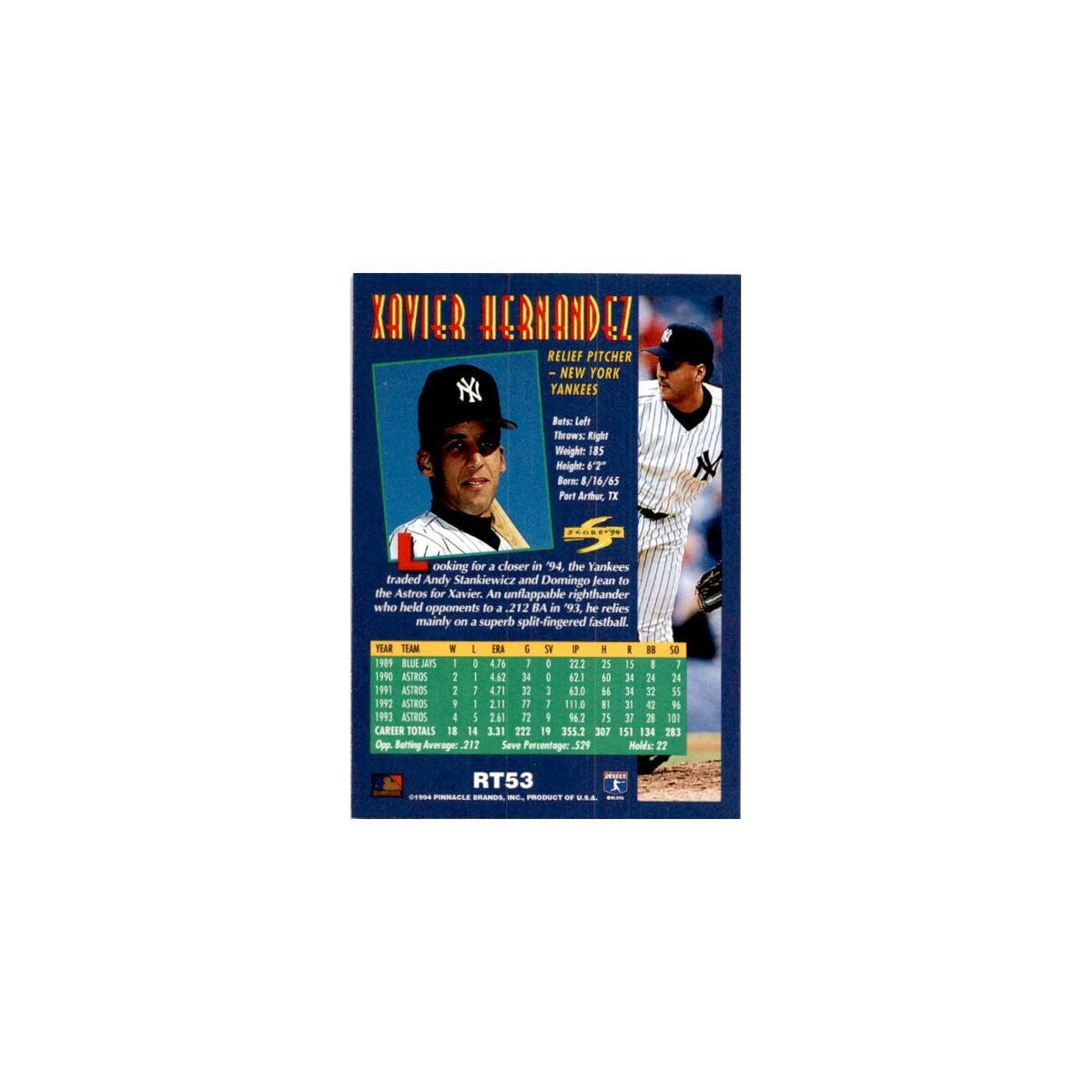 Xavier Hernandez 1994 Score Rookie & Traded #RT53 New York Yankees NM