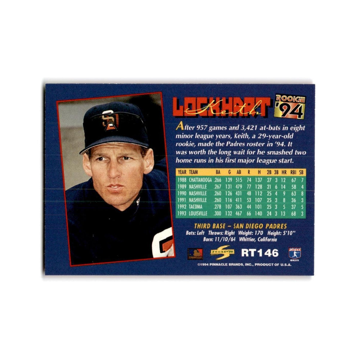 Keith Lockart Rookie 1994 Score Rookie & Traded #RT146 San Diego Padres NM