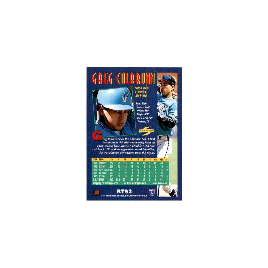Greg Colbrunn Rookie 1994 Score Rookie & Traded #RT92 Florida Marlins NM