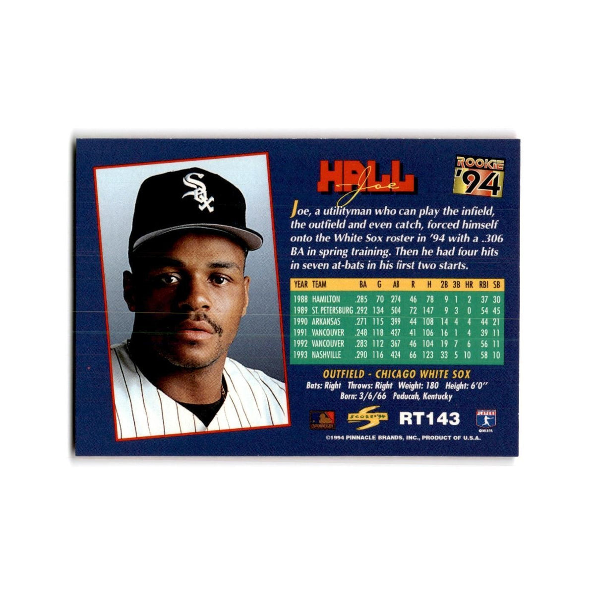 Joe Hall Rookie 1994 Score Rookie & Traded #RT143 Chicago White Sox NM
