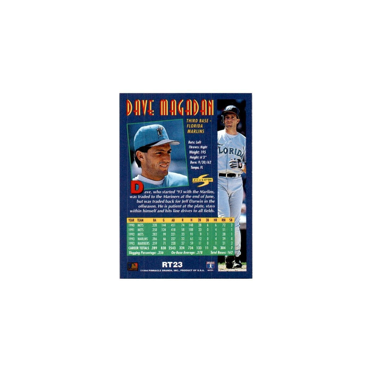 Dave Magadan 1994 Score Rookie & Traded #RT23 Florida Marlins Baseball Card NM