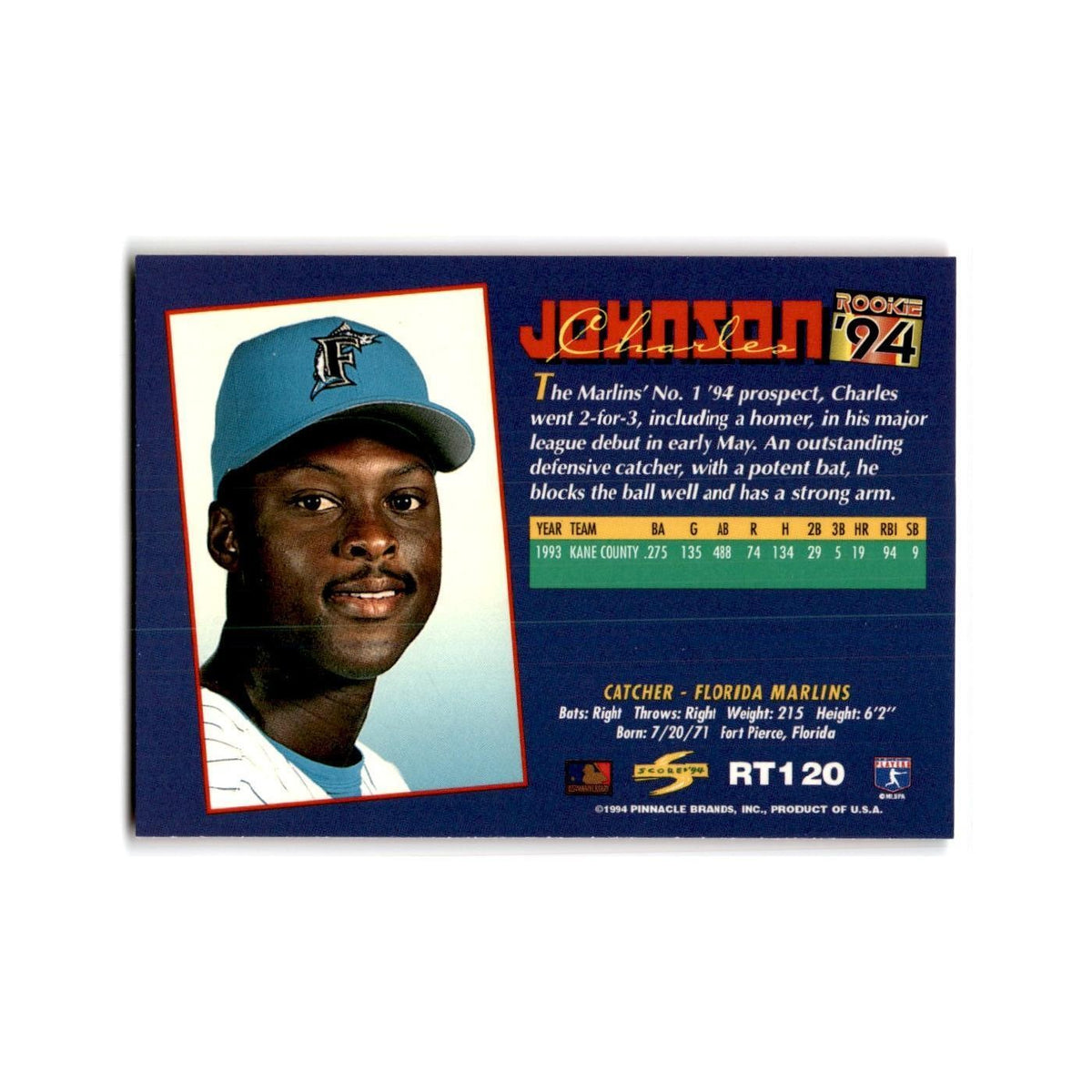 Charles Johnson Rookie 1994 Score Rookie & Traded #RT120 Florida Marlins NM