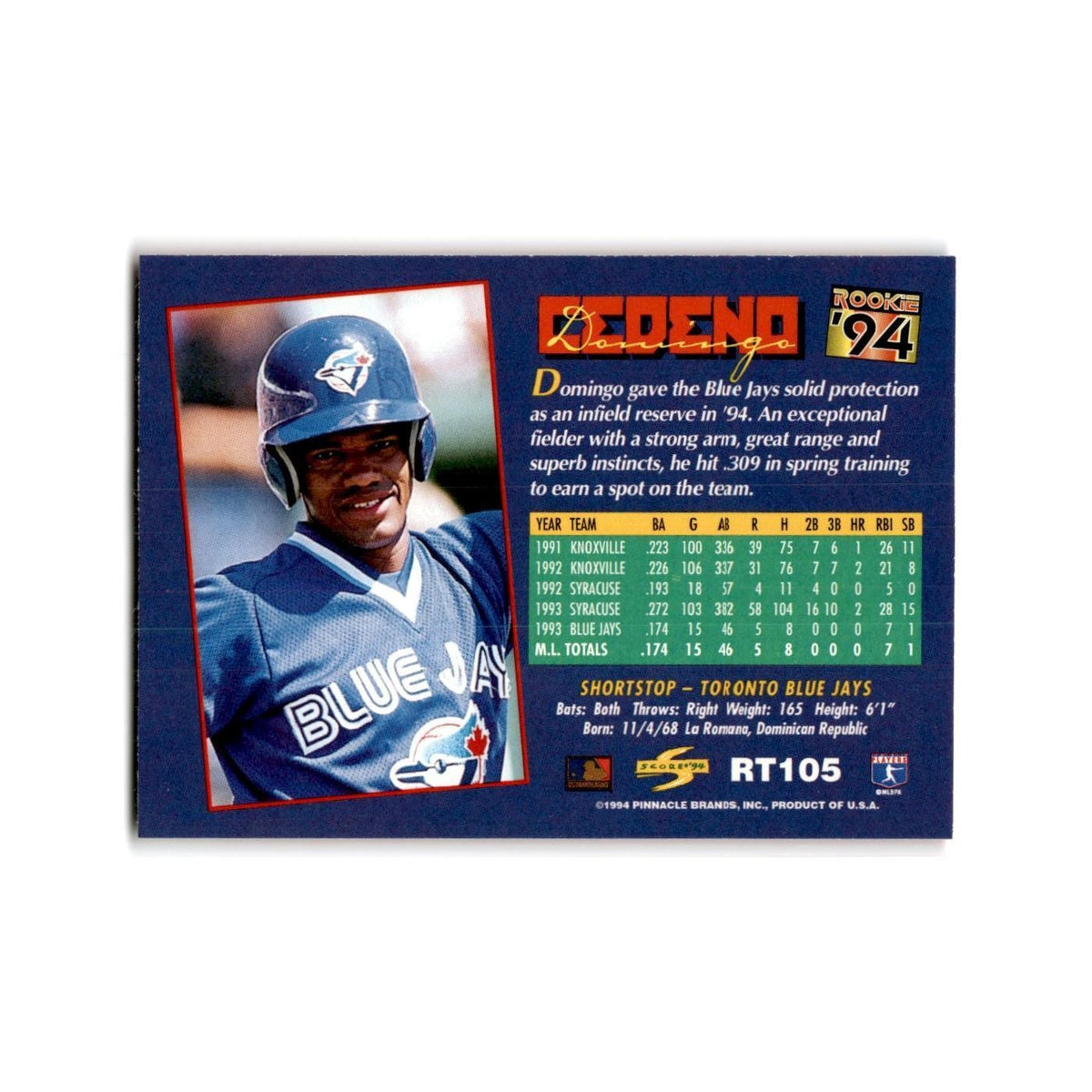 Domingo Cedeno Rookie 1994 Score Rookie & Traded #RT105 Toronto Blue Jays NM
