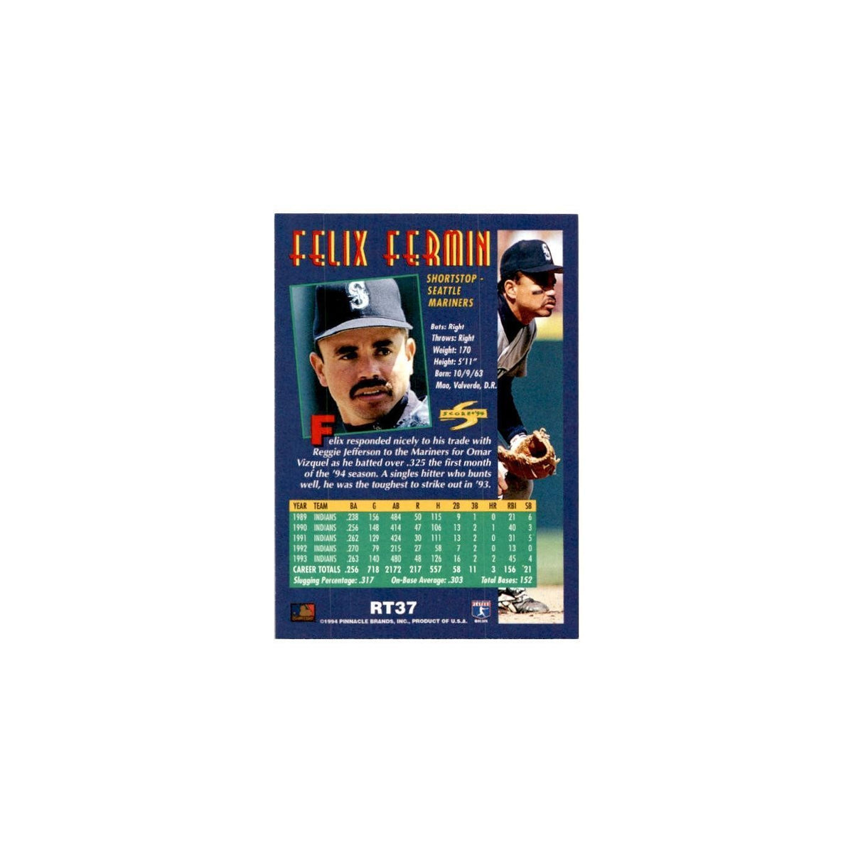 Felix Fermin 1994 Score Rookie & Traded #RT37 Seattle Mariners Baseball Card NM