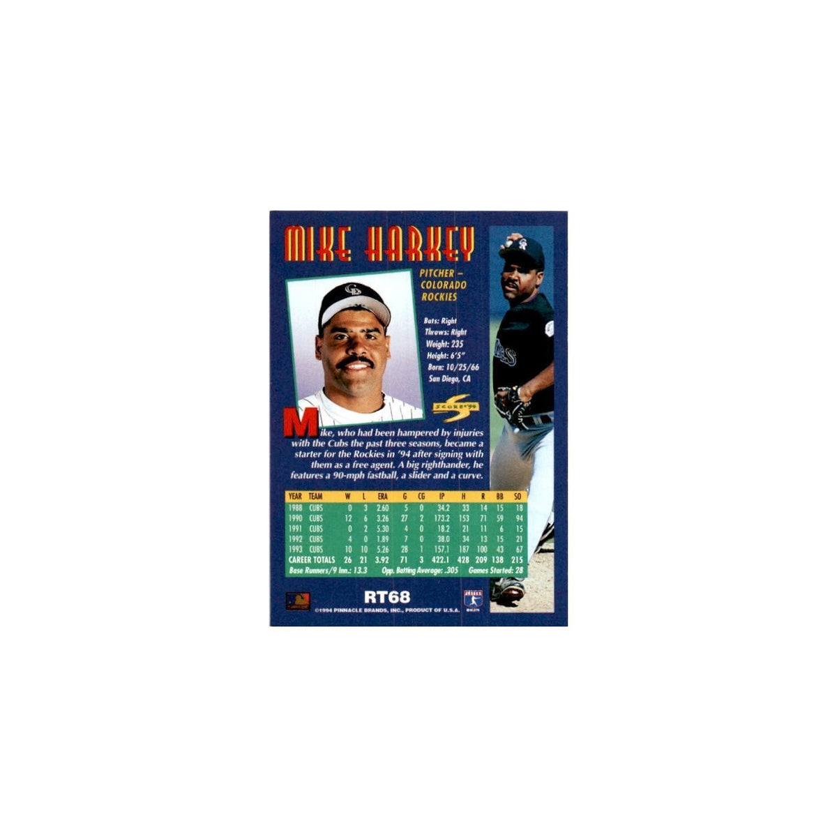 Mike Harkey 1994 Score Rookie & Traded #RT68 Colorado Rockies Baseball Card NM