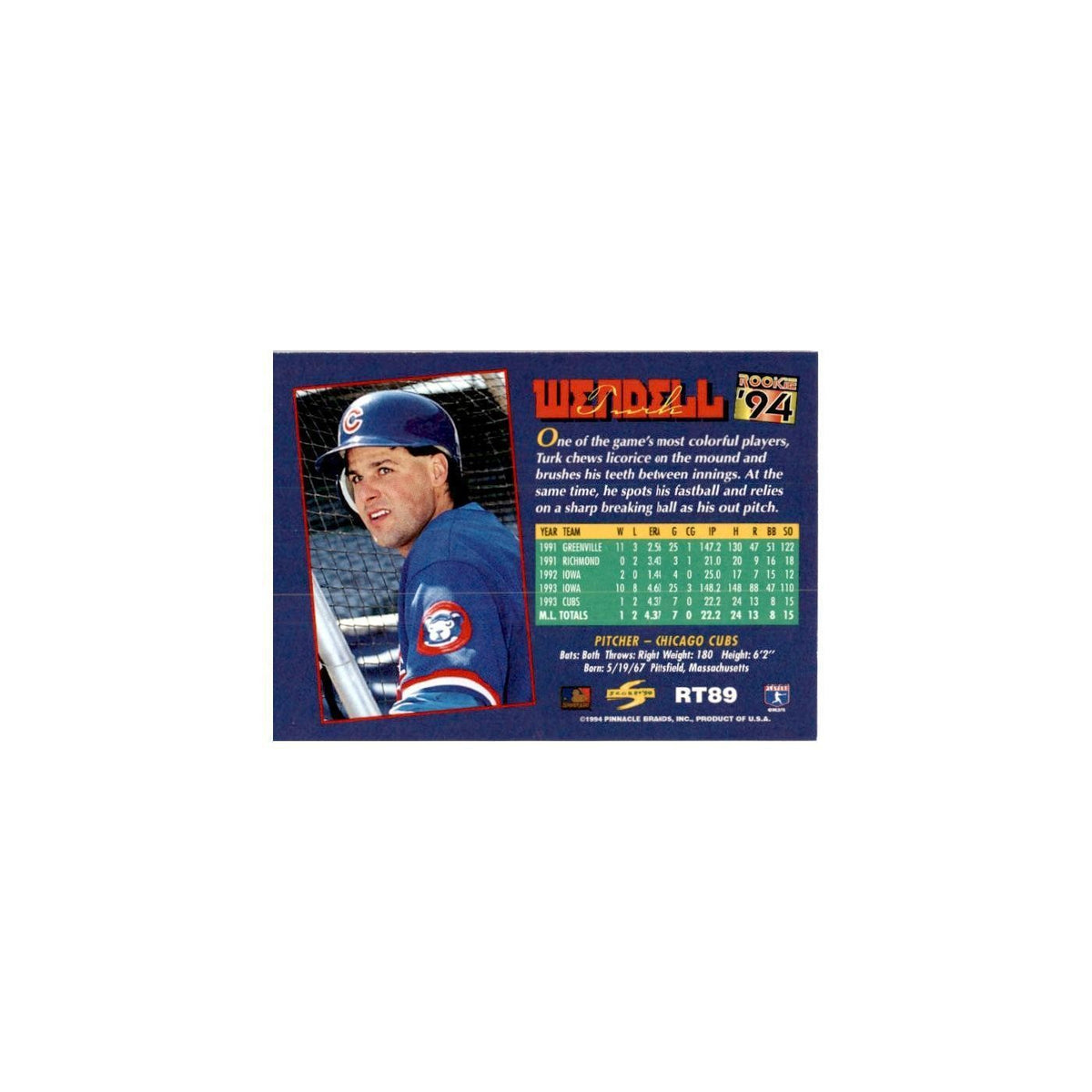 Turk Wendell Rookie 1994 Score Rookie & Traded #RT89 Chicago Cubs NM