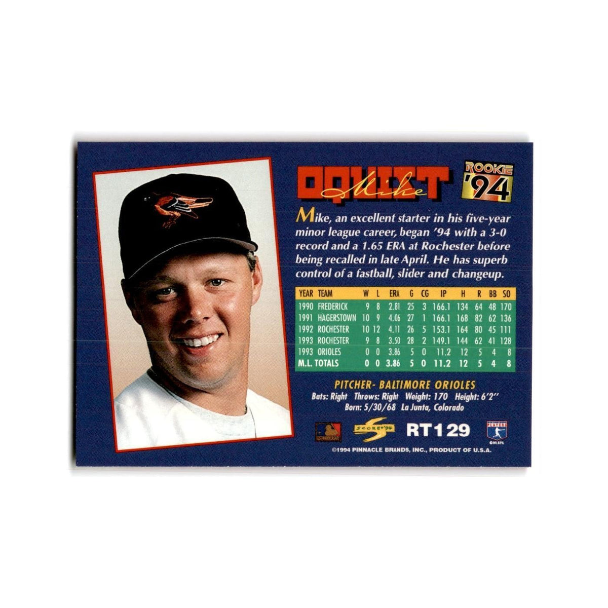 Mike Oquist Rookie 1994 Score Rookie & Traded #RT129 Baltimore Orioles NM