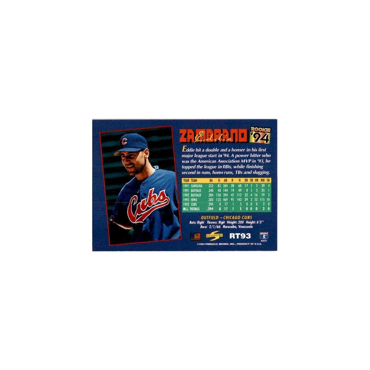 Eddie Zambrano Rookie 1994 Score Rookie & Traded #RT93 Chicago Cubs NM