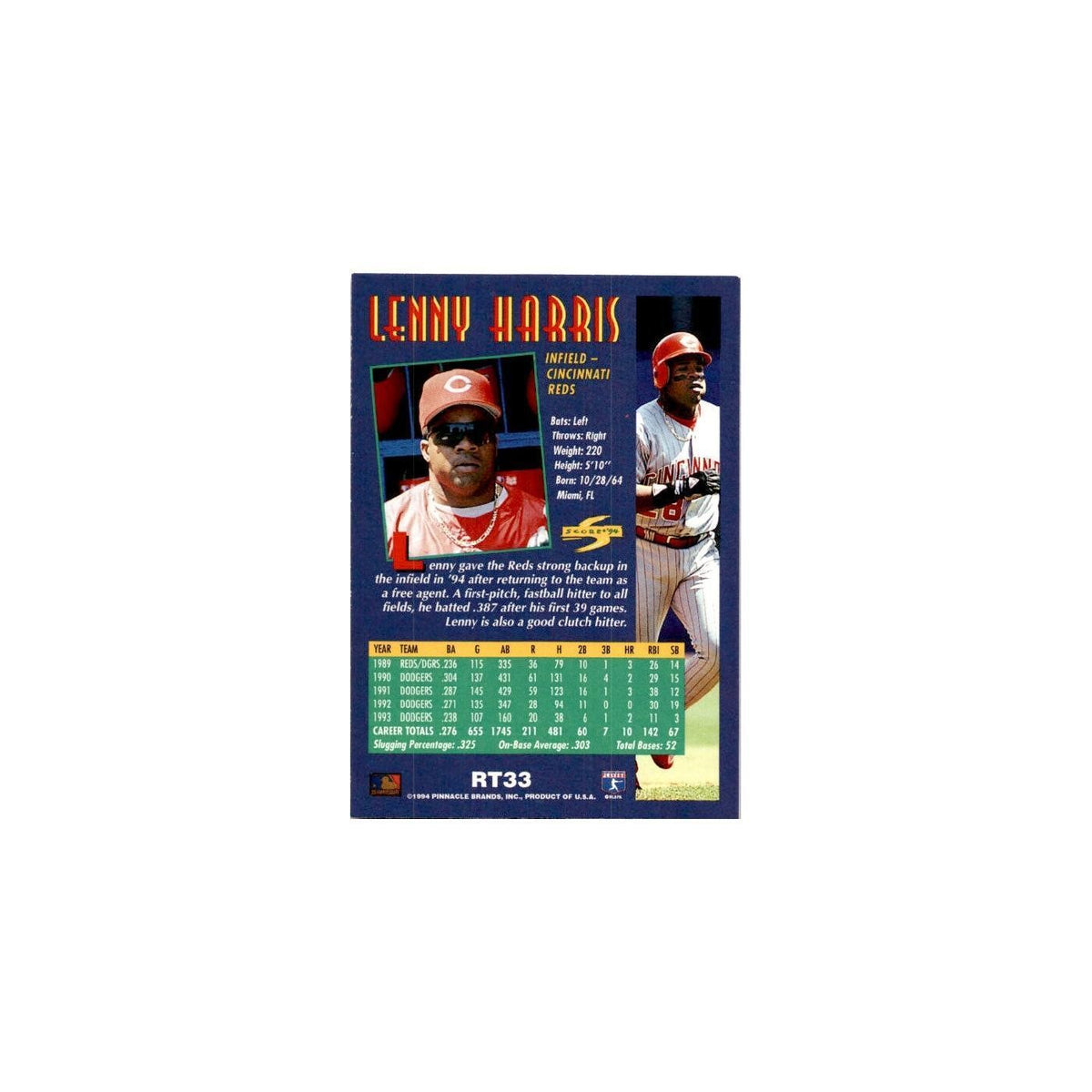 Lenny Harris 1994 Score Rookie & Traded #RT33 Cincinnati Reds Baseball Card NM
