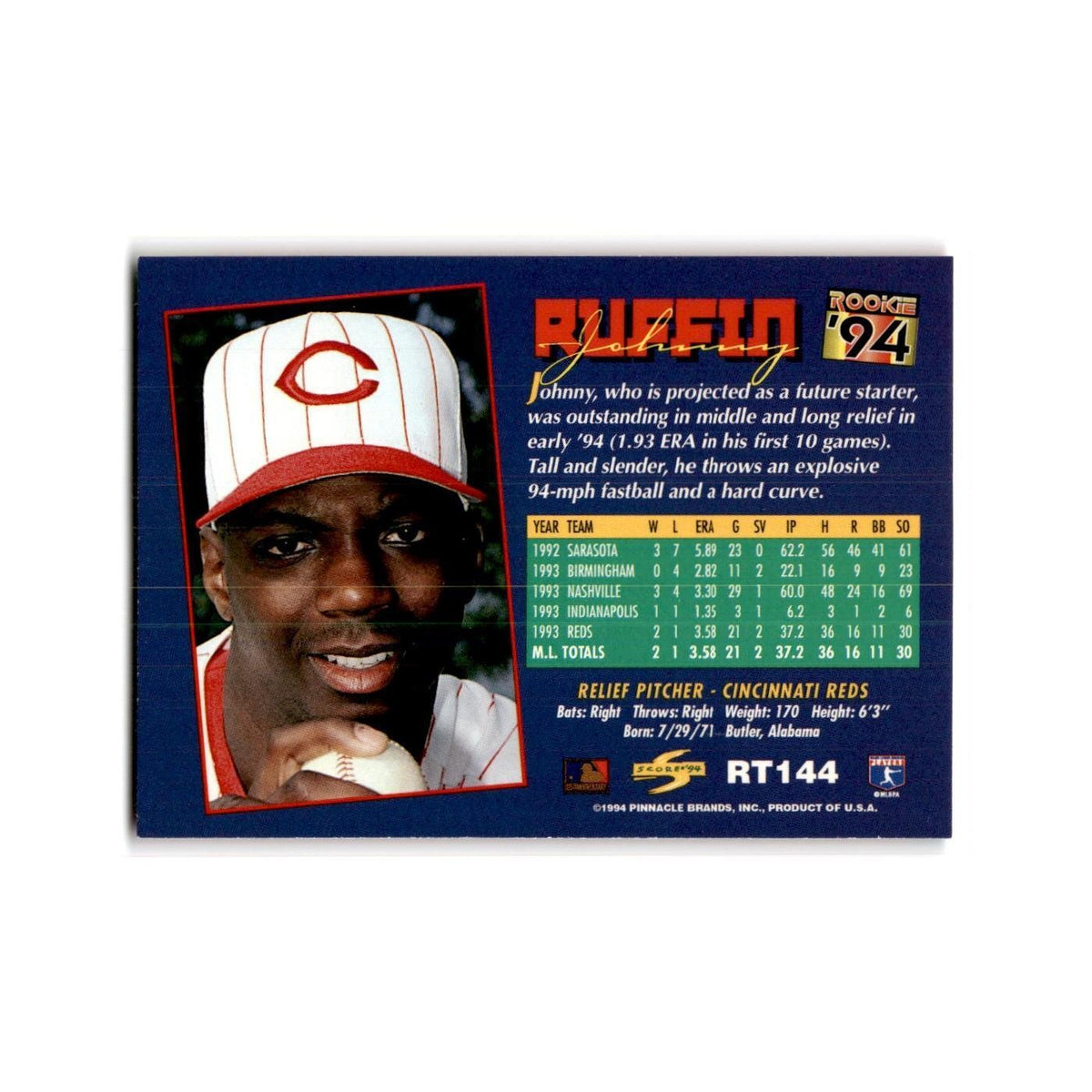 Johnny Ruffin Rookie 1994 Score Rookie & Traded #RT144 Cincinnati Reds NM