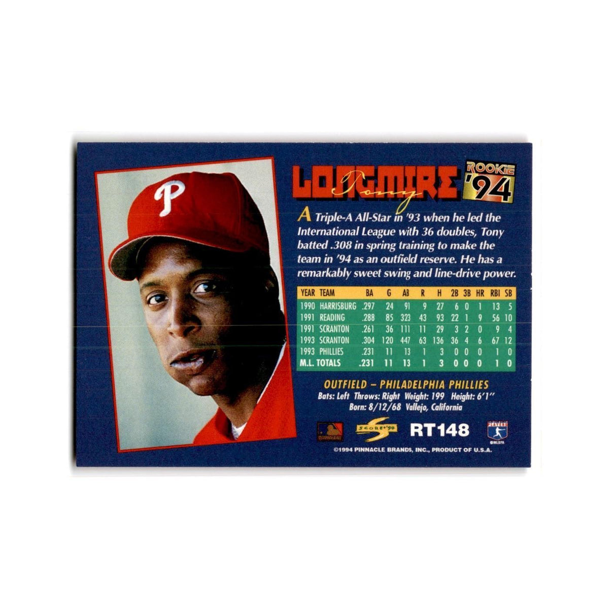 Tommy Longmire Rookie 1994 Score Rookie & Traded #RT148 Phillies NM