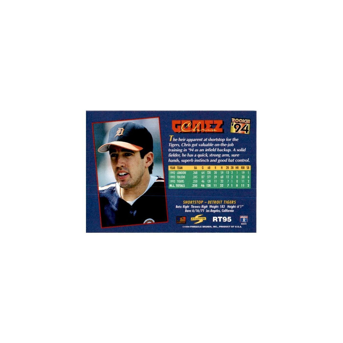 Chris Gomez Rookie 1994 Score Rookie & Traded #RT95 Detroit Tigers NM