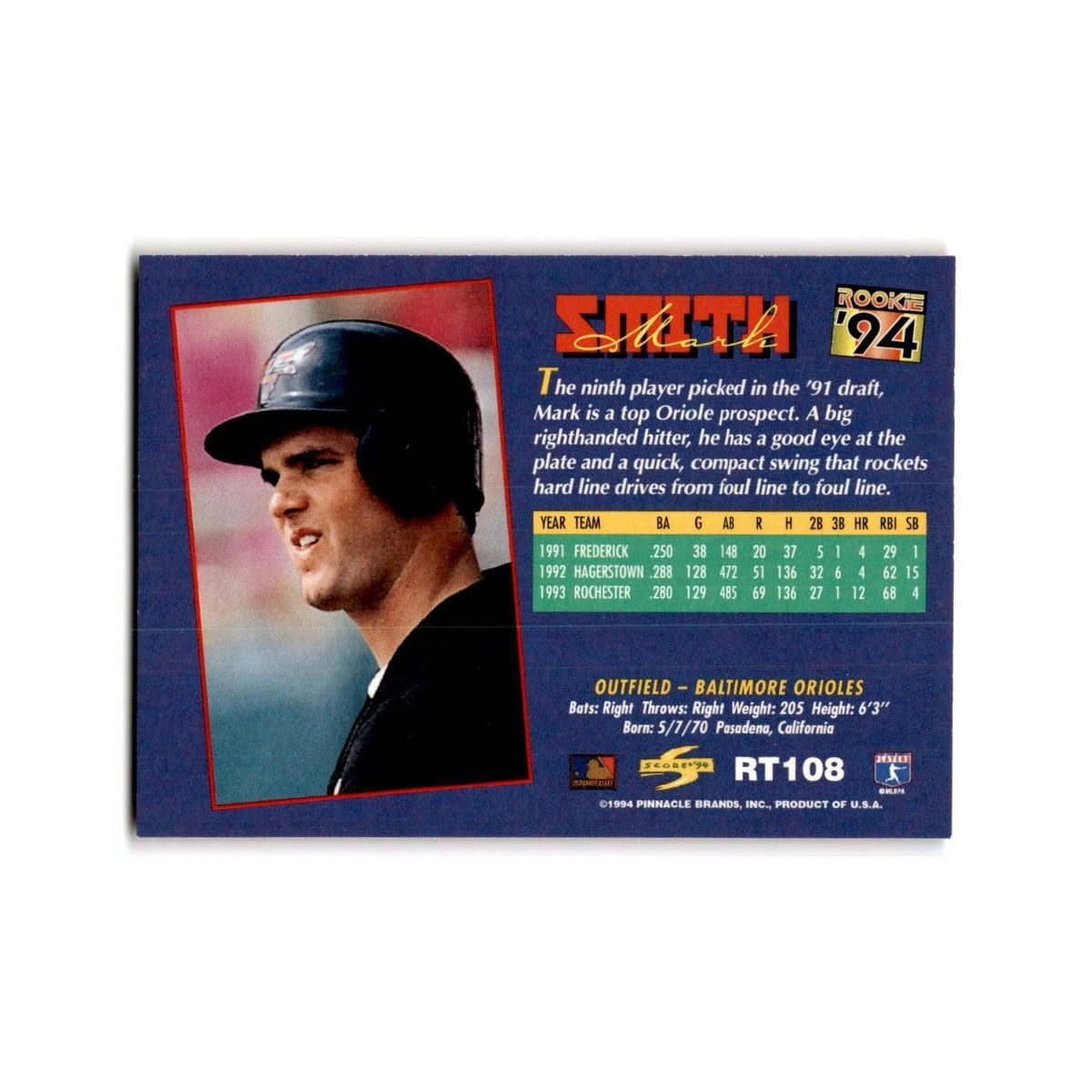 Mark Smith Rookie 1994 Score Rookie & Traded #RT108 Baltimore Orioles NM
