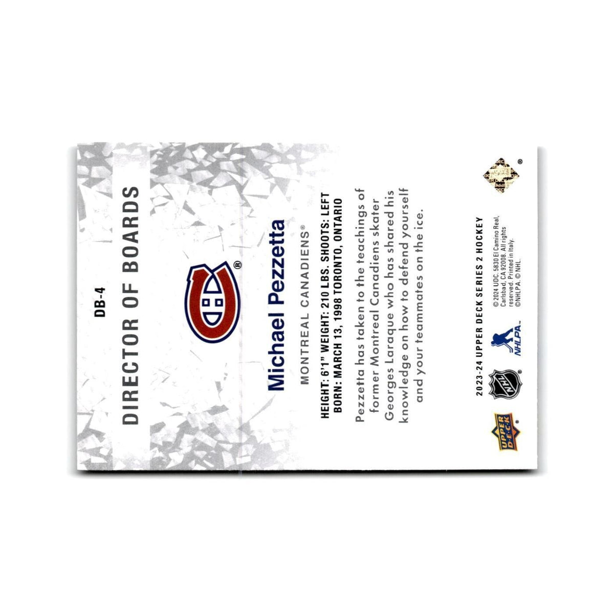 2023 Upper Deck Director of Boards Michael Pezzetta Montreal Canadiens #DB-4