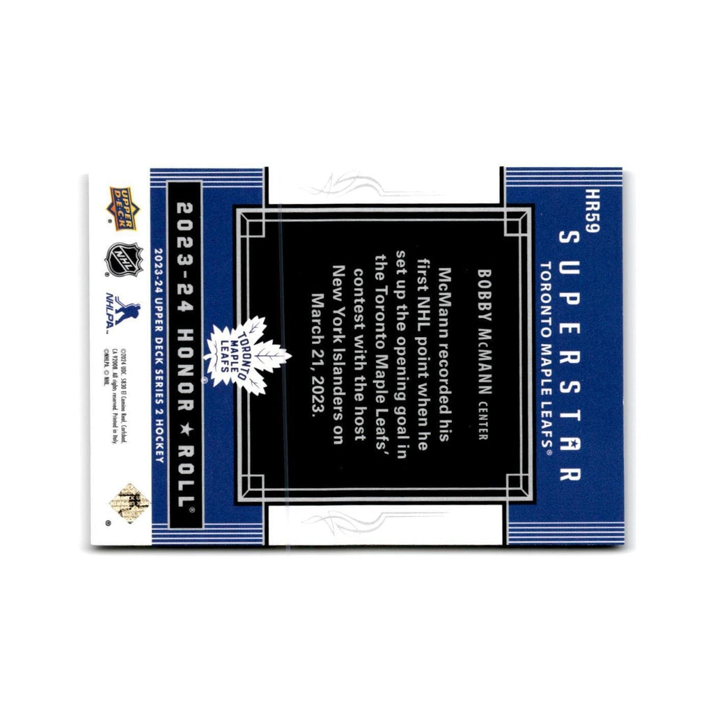 2023 Upper Deck Honor Roll Bobby McMann Toronto Maple Leafs #HR59