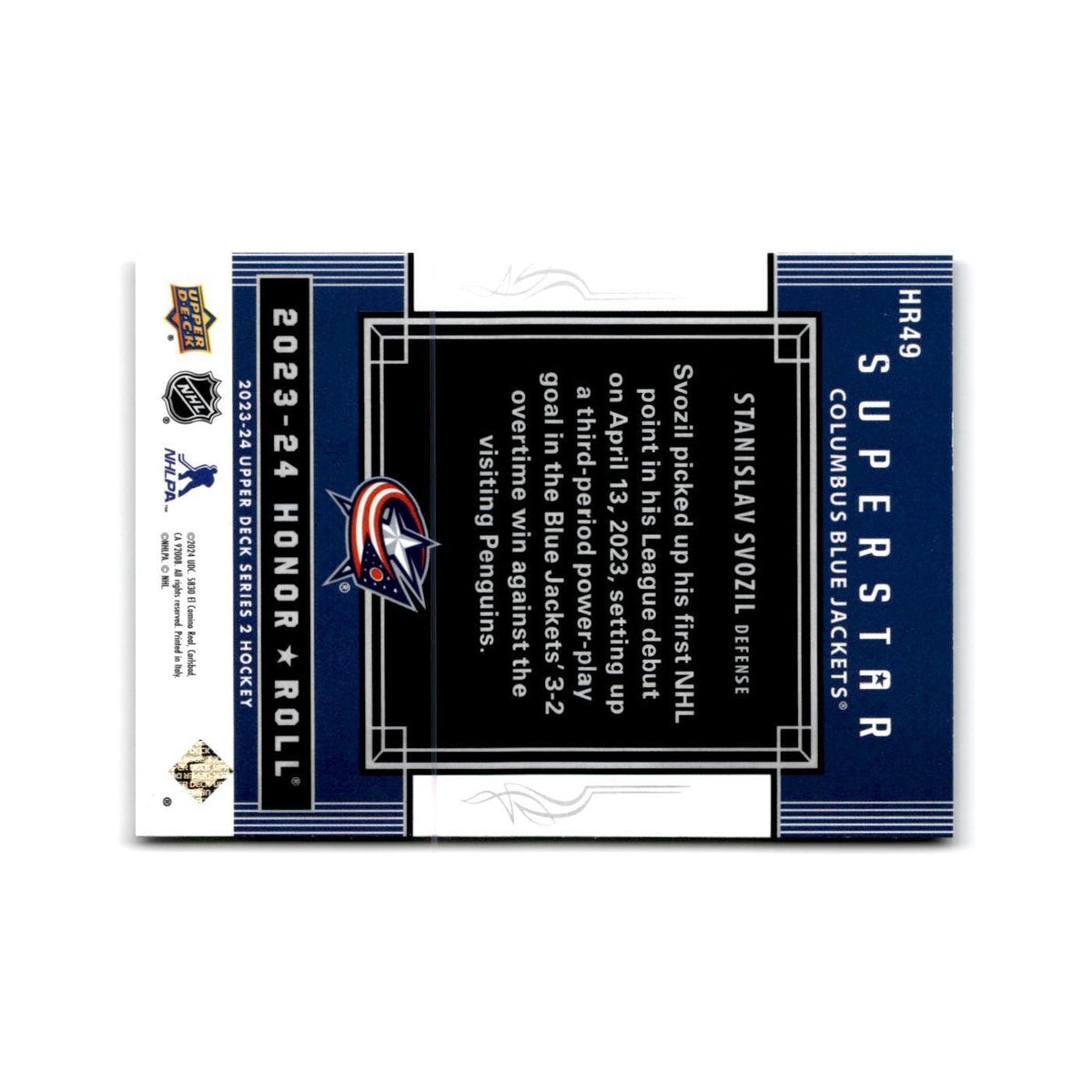 2023 Upper Deck Honor Roll Stanislav Svozil Columbus Blue Jackets #HR49