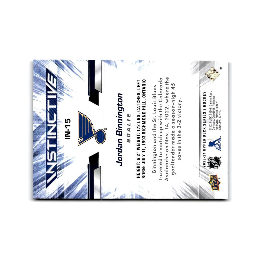 2023 Upper Deck Instinctive Jordan Binnington St. Louis Blues #IN-15