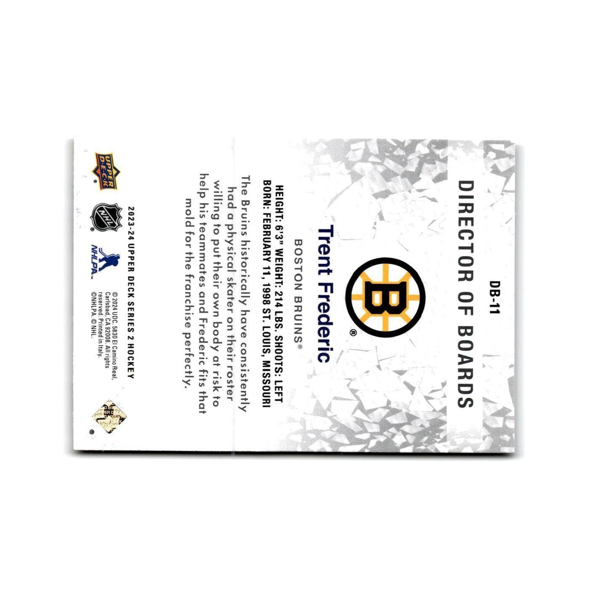 2023 Upper Deck Director of Boards Trent Frederic Boston Bruins #DB-11