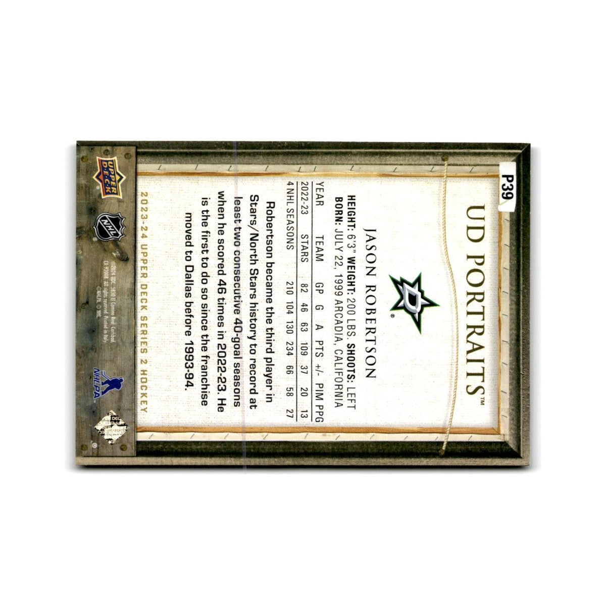 2023 Upper Deck Classic Portraits Jason Robertson Dallas Stars #P39