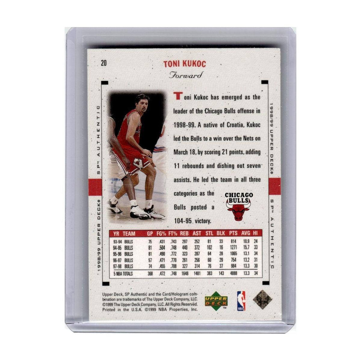 1998 SP Authentic Toni Kukoc Bulls #20