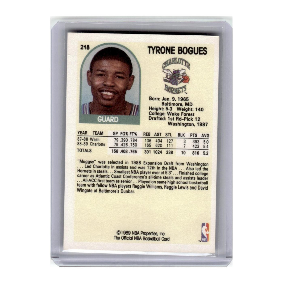 1989 Hoops Tyrone Bogues Hornets #218