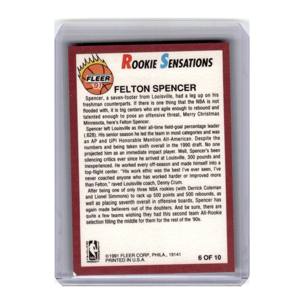 1991 Fleer Rookie Sensations Felton Spencer Timberwolves #6