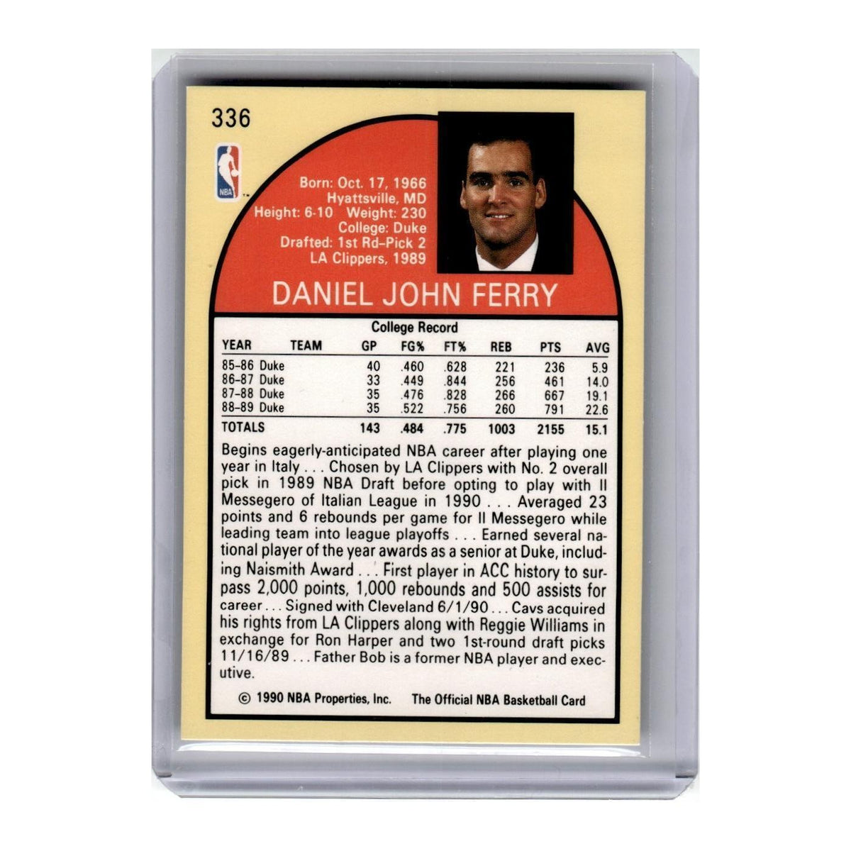1990 Hoops Danny Ferry RC Cavaliers #336