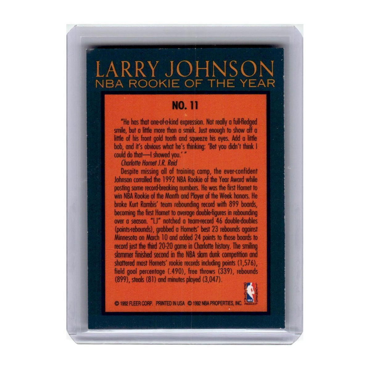 1992 Fleer Larry Johnson Hornets #11