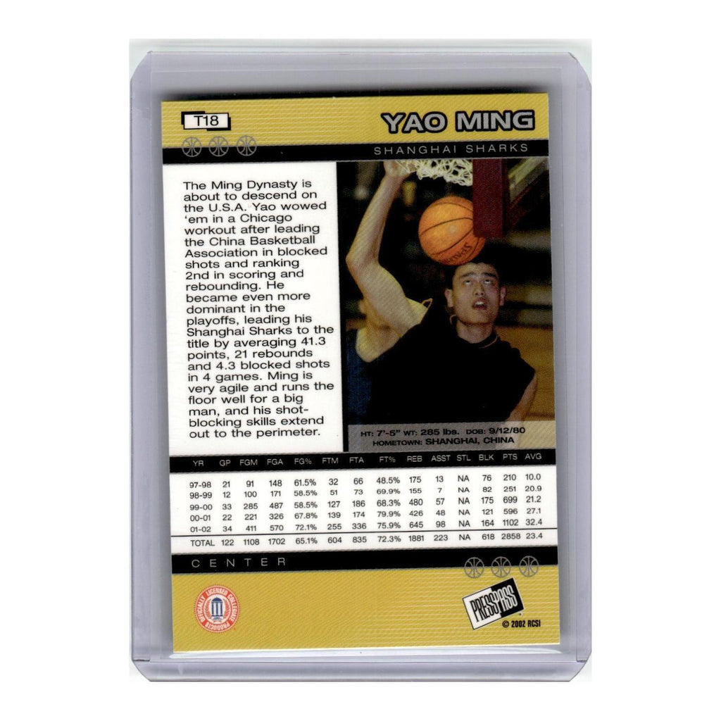 2002 Press Pass Yao Ming Shanghai Sharks #T18